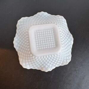 White Milk Glass Decorative Trinket Dish  - Elegant Pattern